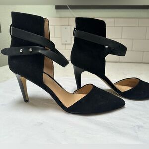 Joe’s Jeans black suede ankle strap heels